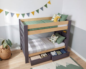 English Elm Contemporary Twin Over Bunk Bed with Bookcase Headboard and Rolling Toy Storage B011S02734