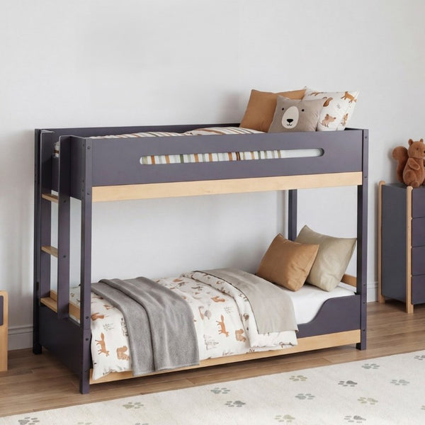 English Elm Contemporary Twin Over Bunk Bed Solid Wood Frame with Full Length Guard Rails B011S02736