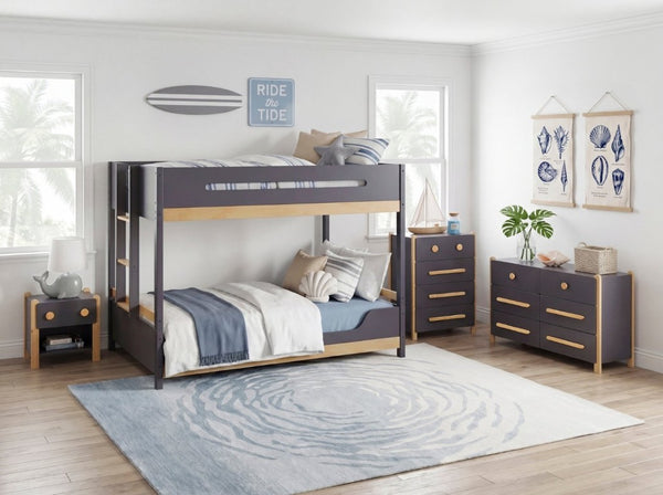 English Elm Contemporary Full Over Bunk Bed Two Tone Wood Frame with Built in Guard Rails B011S02738