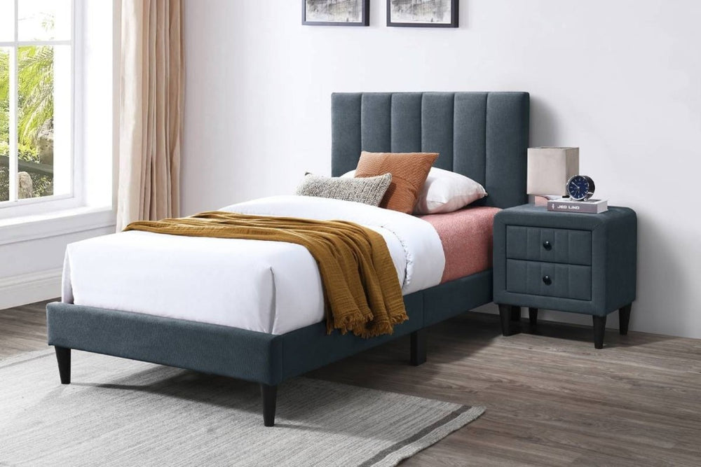 English Elm Modern Channel Tufted Full Bed Set with Nightstands Brushed Linen Upholstered Frame B011S02739