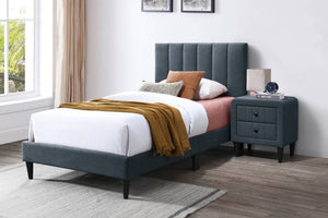 English Elm Modern Channel Tufted Full Bed Set with Nightstands Brushed Linen Upholstered Frame B011S02739