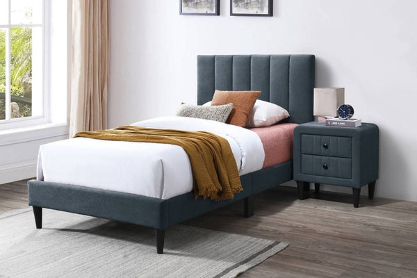 English Elm Modern Channel Tufted Full Bed Set with Nightstands Brushed Linen Upholstered Frame B011S02739