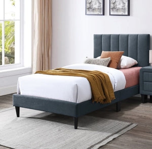 English Elm Modern Channel Tufted Full Bed Set with Nightstands Brushed Linen Upholstered Frame B011S02739