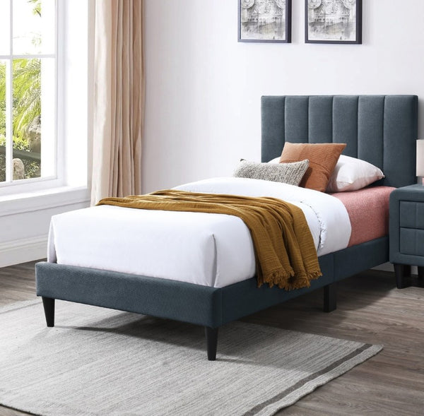 English Elm Modern Channel Tufted Full Bed Set with Nightstands Brushed Linen Upholstered Frame B011S02739
