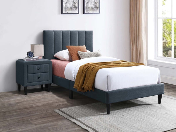 English Elm Modern Channel Tufted Full Bed Set with Nightstands Brushed Linen Upholstered Frame B011S02739