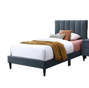 English Elm Modern Channel Tufted Full Bed Set with Nightstands Brushed Linen Upholstered Frame B011S02739
