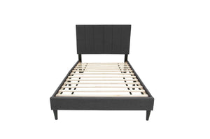English Elm Modern Channel Tufted Full Bed Set with Nightstands Brushed Linen Upholstered Frame B011S02739