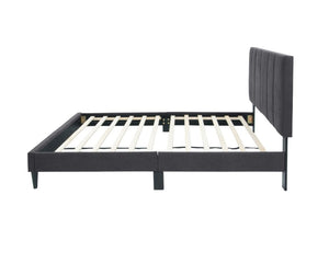 English Elm Modern Channel Tufted Full Bed Set with Nightstands Brushed Linen Upholstered Frame B011S02739