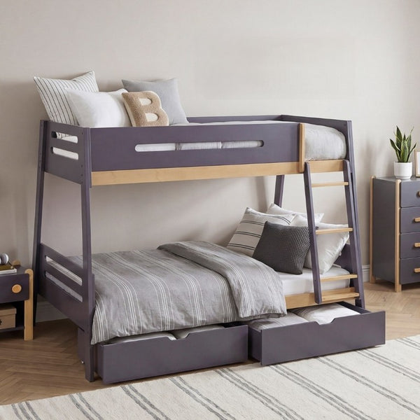 English Elm Contemporary Twin Over Full Bunk Bed with Storage Boxes Guard Rails Youth Bedroom B011S02742