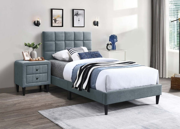 English Elm Luxurious Twin Upholstered Bed Set Biscuit Tufted Linen Frame with Two Nightstands Gray B011S02744