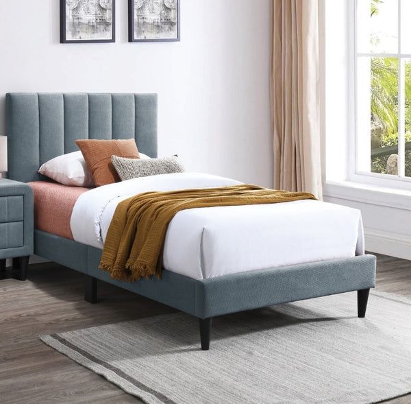 English Elm Full Upholstered Bedroom Set Channel Tufted Linen Bed with Adjustable Headboard Nightstands Gray B011S02745