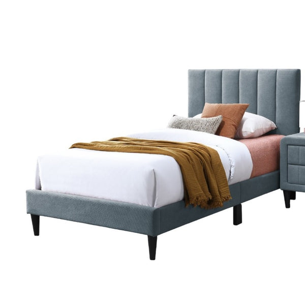 English Elm Full Upholstered Bedroom Set Channel Tufted Linen Bed with Adjustable Headboard Nightstands Gray B011S02745