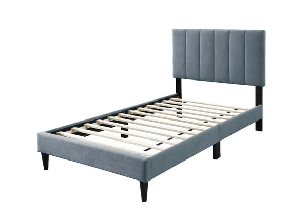 English Elm Full Upholstered Bedroom Set Channel Tufted Linen Bed with Adjustable Headboard Nightstands Gray B011S02745