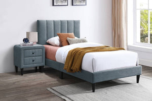 English Elm Full Upholstered Bedroom Set Channel Tufted Linen Bed with Adjustable Headboard Nightstands Gray B011S02745