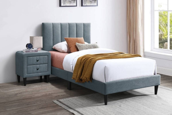 English Elm Full Upholstered Bedroom Set Channel Tufted Linen Bed with Adjustable Headboard Nightstands Gray B011S02745