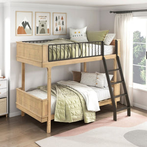 English Elm Unique Twin Over Bunk Bed Wooden Frame Two Tone Youth Bedroom with Guard Rails B011S02748
