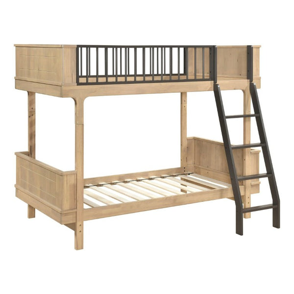 English Elm Unique Twin Over Bunk Bed Wooden Frame Two Tone Youth Bedroom with Guard Rails B011S02748