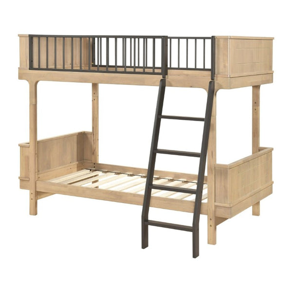 English Elm Unique Twin Over Bunk Bed Wooden Frame Two Tone Youth Bedroom with Guard Rails B011S02748