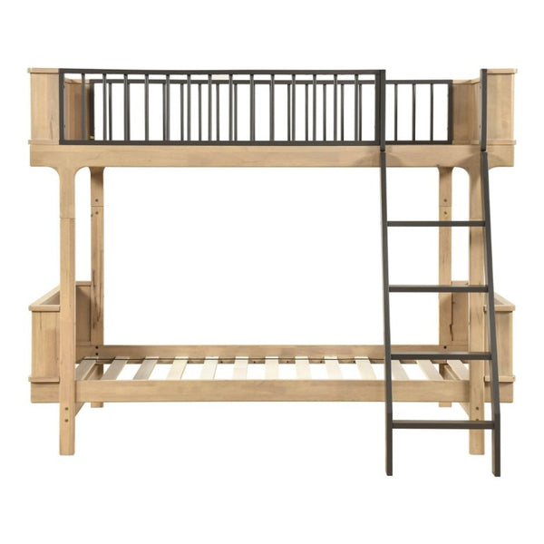 English Elm Unique Twin Over Bunk Bed Wooden Frame Two Tone Youth Bedroom with Guard Rails B011S02748
