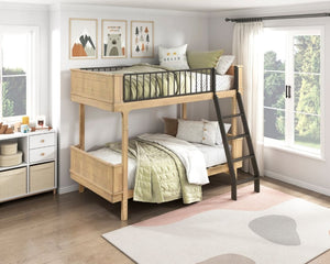 English Elm Unique Twin Over Bunk Bed Wooden Frame Two Tone Youth Bedroom with Guard Rails B011S02748
