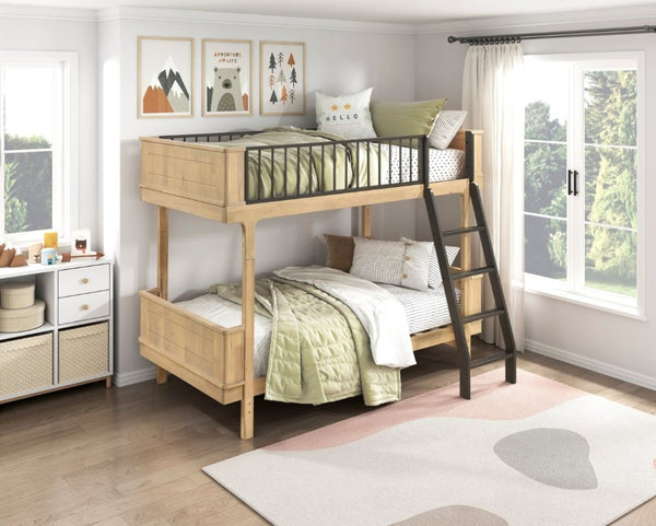 English Elm Unique Twin Over Bunk Bed Wooden Frame Two Tone Youth Bedroom with Guard Rails B011S02748