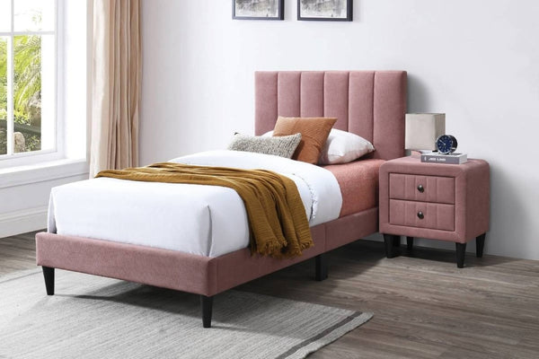 English Elm Full Upholstered Bedroom Set Channel Tufted Linen Bed with Adjustable Headboard Nightstands Pink B011S02750
