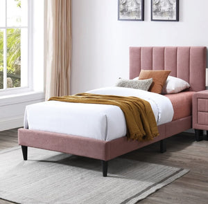English Elm Full Upholstered Bedroom Set Channel Tufted Linen Bed with Adjustable Headboard Nightstands Pink B011S02750