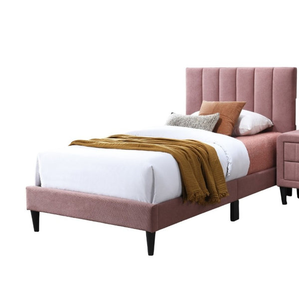 English Elm Full Upholstered Bedroom Set Channel Tufted Linen Bed with Adjustable Headboard Nightstands Pink B011S02750
