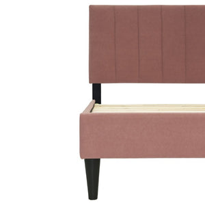 English Elm Full Upholstered Bedroom Set Channel Tufted Linen Bed with Adjustable Headboard Nightstands Pink B011S02750