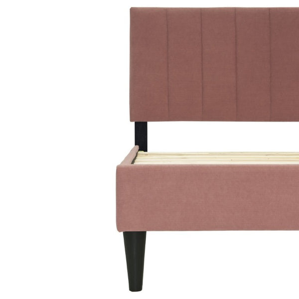 English Elm Full Upholstered Bedroom Set Channel Tufted Linen Bed with Adjustable Headboard Nightstands Pink B011S02750