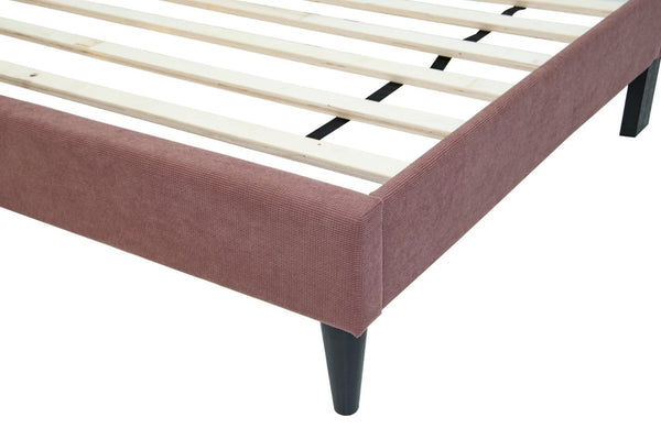 English Elm Full Upholstered Bedroom Set Channel Tufted Linen Bed with Adjustable Headboard Nightstands Pink B011S02750