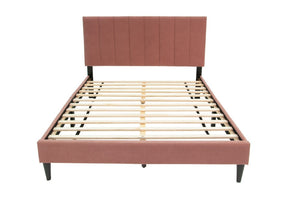 English Elm Full Upholstered Bedroom Set Channel Tufted Linen Bed with Adjustable Headboard Nightstands Pink B011S02750