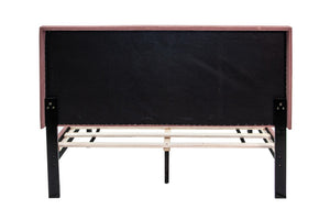 English Elm Full Upholstered Bedroom Set Channel Tufted Linen Bed with Adjustable Headboard Nightstands Pink B011S02750