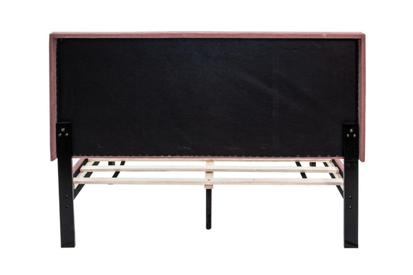 English Elm Full Upholstered Bedroom Set Channel Tufted Linen Bed with Adjustable Headboard Nightstands Pink B011S02750