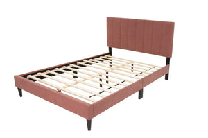 English Elm Full Upholstered Bedroom Set Channel Tufted Linen Bed with Adjustable Headboard Nightstands Pink B011S02750