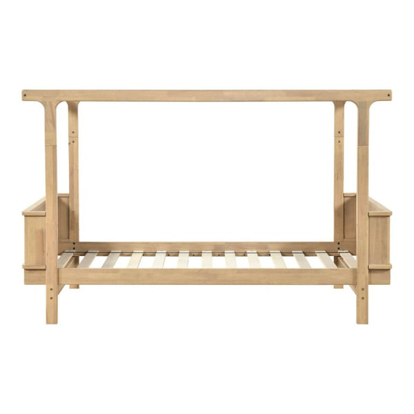 English Elm Rustic Industrial Twin Canopy Bed Milk Oak Wood Four Poster Frame Youth Bedroom B011S02751