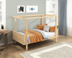 English Elm Rustic Industrial Twin Canopy Bed Milk Oak Wood Four Poster Frame Youth Bedroom B011S02751
