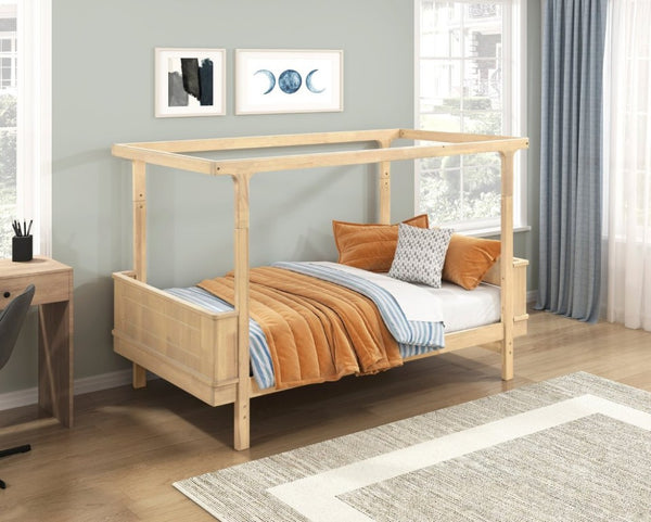 English Elm Rustic Industrial Twin Canopy Bed Milk Oak Wood Four Poster Frame Youth Bedroom B011S02751