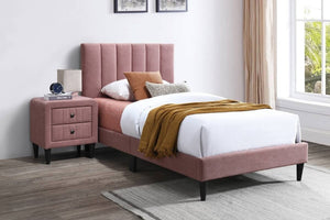 English Elm Twin Platform Bed Set Channel Tufted Linen Headboard with Two Drawer Nightstands Pink B011S02752