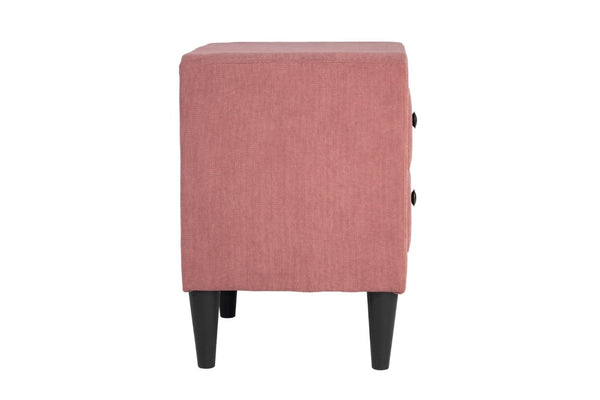 English Elm Twin Platform Bed Set Channel Tufted Linen Headboard with Two Drawer Nightstands Pink B011S02752