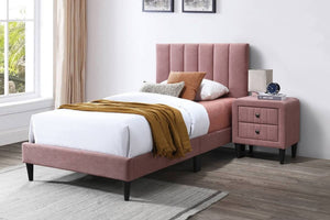 English Elm Twin Platform Bed Set Channel Tufted Linen Headboard with Two Drawer Nightstands Pink B011S02752