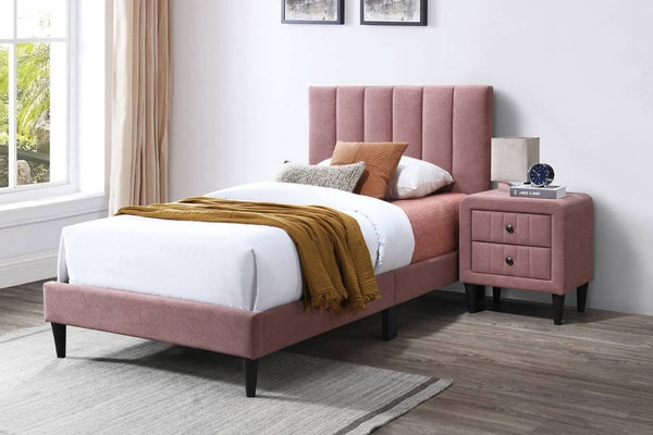 English Elm Twin Platform Bed Set Channel Tufted Linen Headboard with Two Drawer Nightstands Pink B011S02752