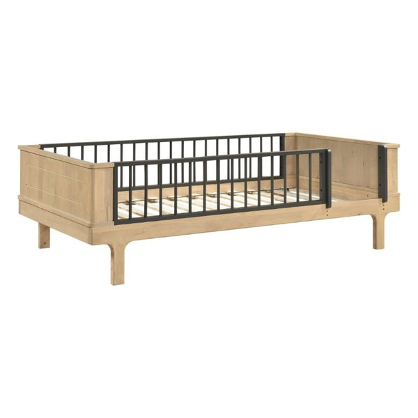 English Elm Rustic Twin Platform Bed with Guard Rails Two-Tone Oak Wood Industrial Frame B011S02753
