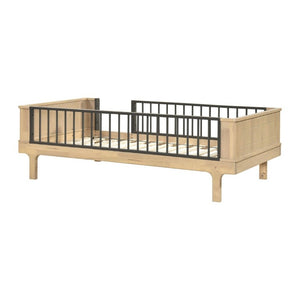 English Elm Rustic Twin Platform Bed with Guard Rails Two-Tone Oak Wood Industrial Frame B011S02753