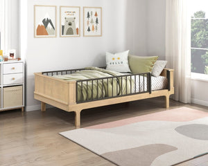 English Elm Rustic Twin Platform Bed with Guard Rails Two-Tone Oak Wood Industrial Frame B011S02753