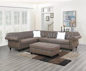 English Elm Living Room L-Shaped Leatherette Sectional with Diamond Tufting and Brass Stud Accents B011S02754