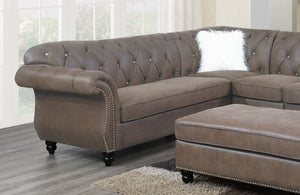 English Elm Living Room L-Shaped Leatherette Sectional with Diamond Tufting and Brass Stud Accents B011S02754