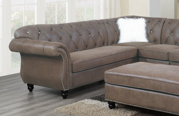 English Elm Living Room L-Shaped Leatherette Sectional with Diamond Tufting and Brass Stud Accents B011S02754