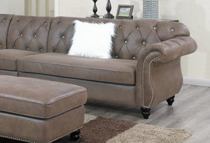 English Elm Living Room L-Shaped Leatherette Sectional with Diamond Tufting and Brass Stud Accents B011S02754