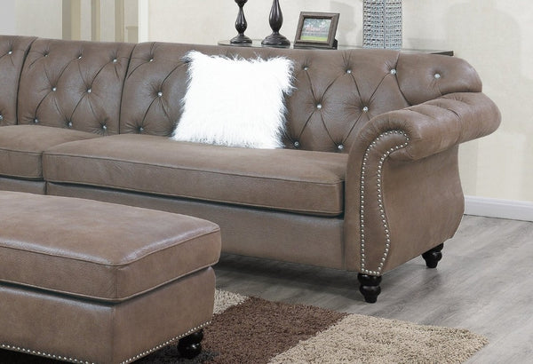 English Elm Living Room L-Shaped Leatherette Sectional with Diamond Tufting and Brass Stud Accents B011S02754